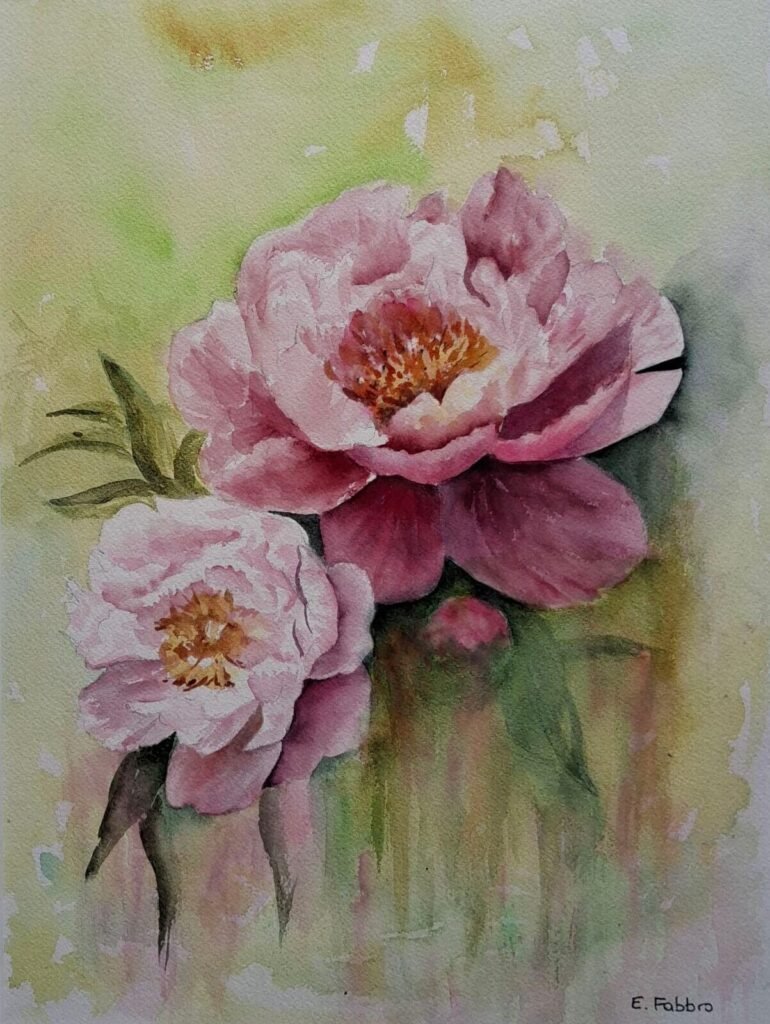 Eveline FABBRO - Pivoines 30 x 40 cm