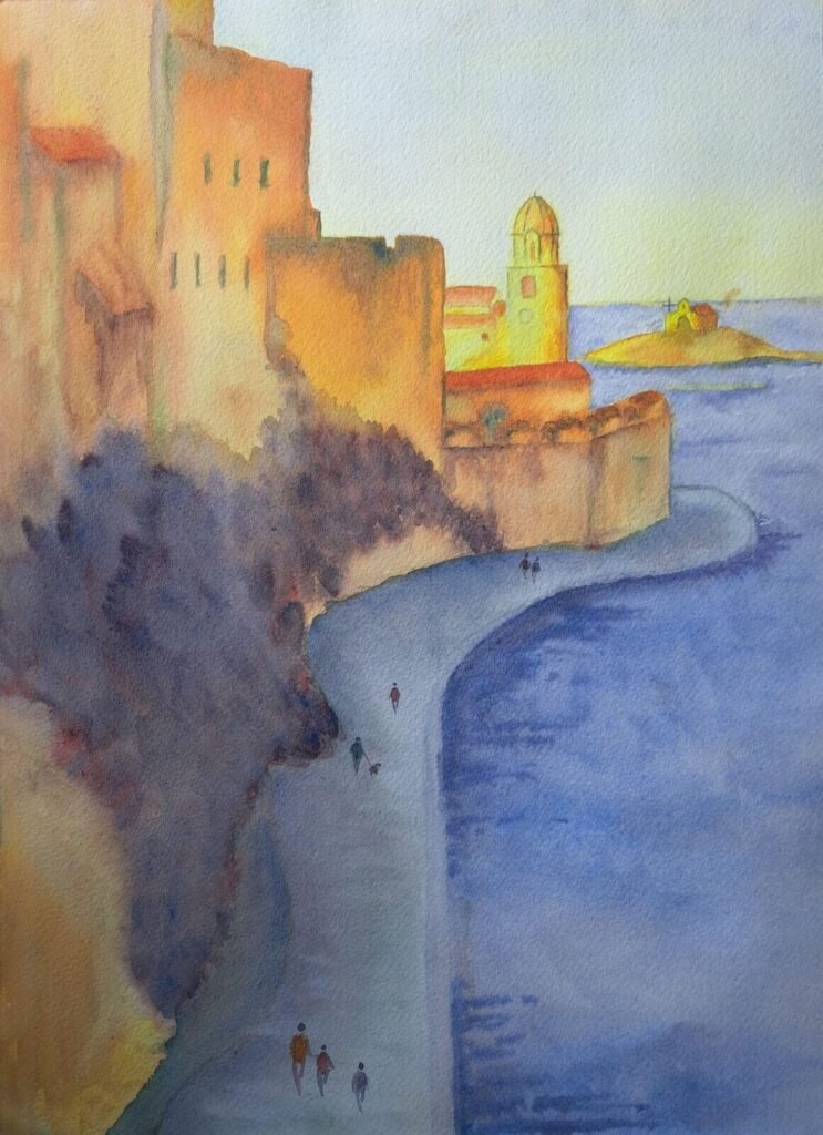 Florence LARGILLIER - Collioure en promenade 28 x 38 cm