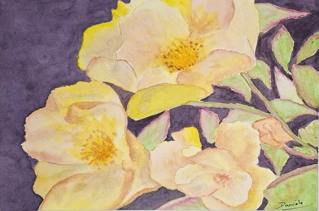 Daniéle GOUSSE - Roses jaunes 24 × 16 cm