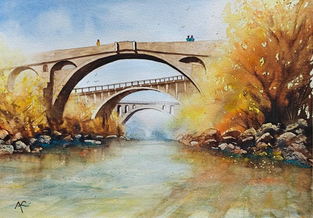 Linda AERTS - Les 3 ponts de Céret 50 x 35 cm