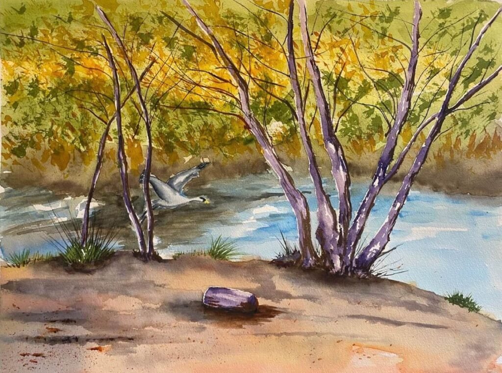 Madelaine Garrigue - L’Agly à Latour de France 40 x 29.5 cm